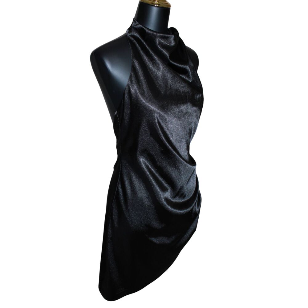 GB Black Satin Halter Cowl Neck Open Back Mini Dress Size 7